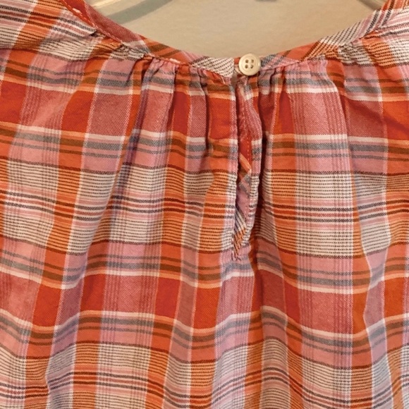 Madewell Orange Pink plaid Loose Relaxed fit Box Top Blouse Women’s XS x small - Picture 6 of 6